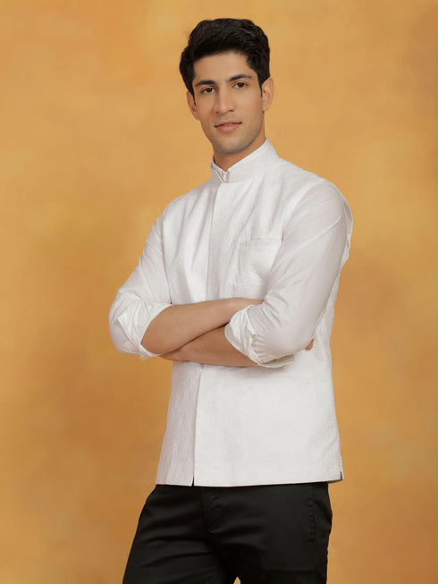 Vastramay Men's White - Nehru Jacket